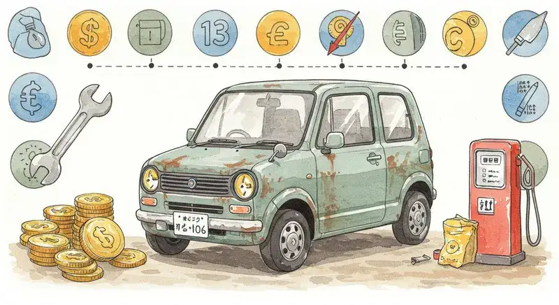 古くなって老朽化した軽自動車のイラスト