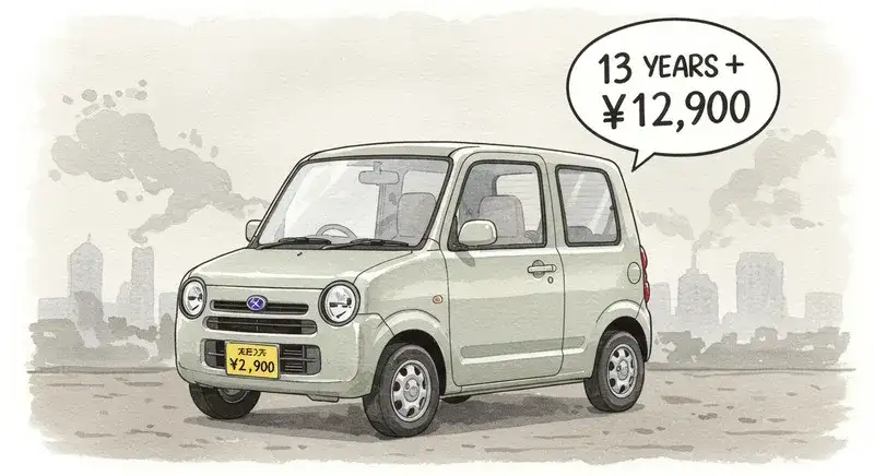 軽自動車と12,900円と書かれたフキダシがあるイラスト