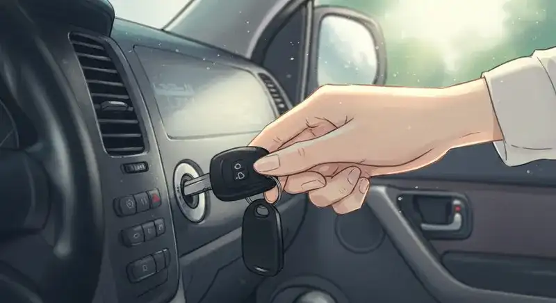 車のキーを回す手元